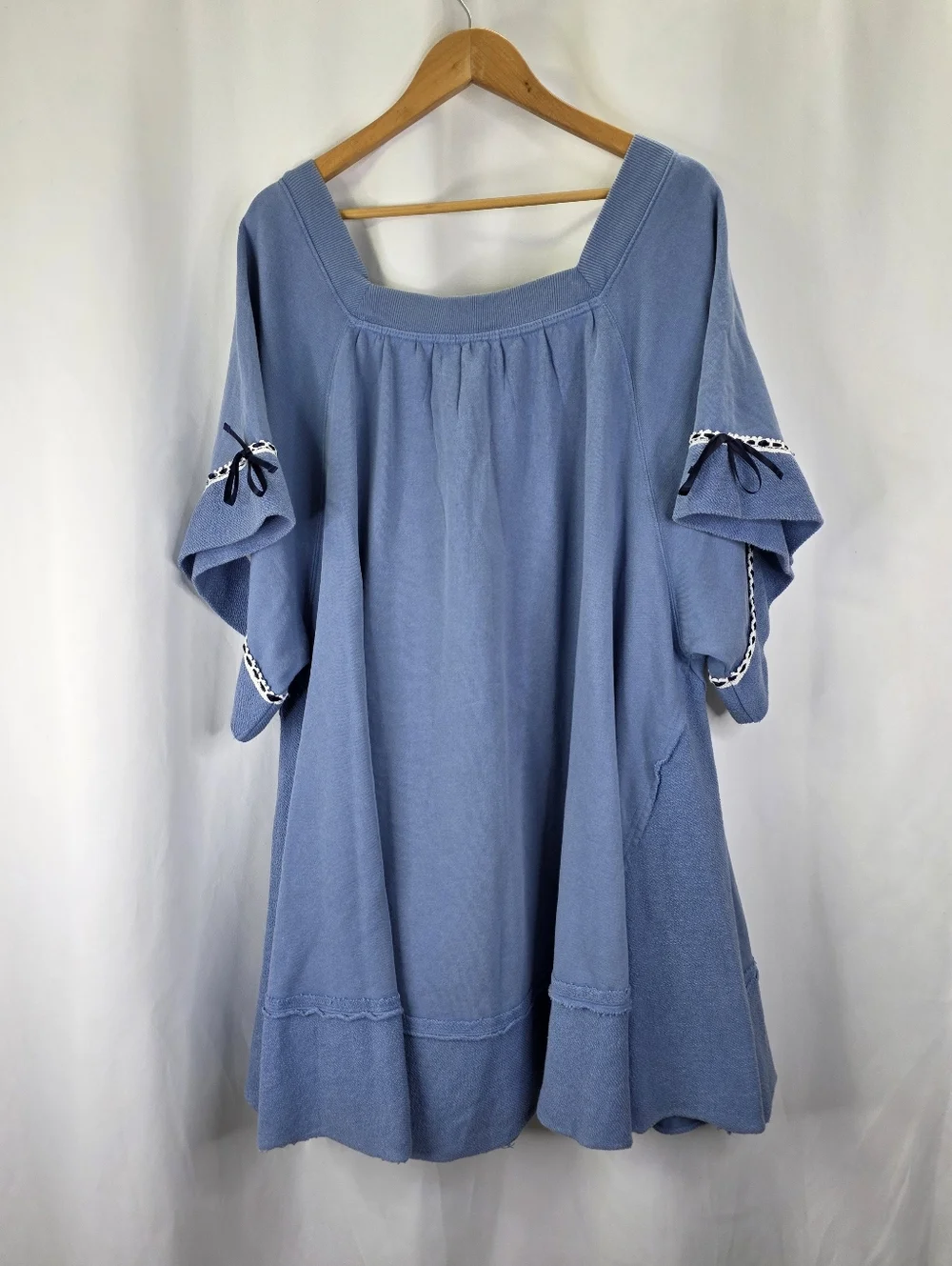 New Free People Astoria Sweatshirt Tunic Dress Oversized Ribbon Lace Cotton M - Picture 13 of 16